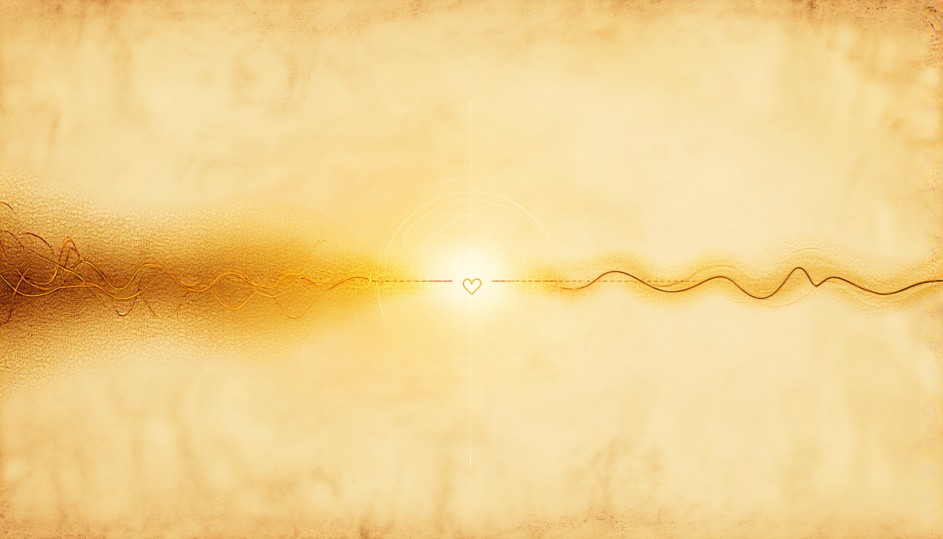 A golden waveform tangled on the left, smoothing into a calm wave on the right, with a heart at the center
